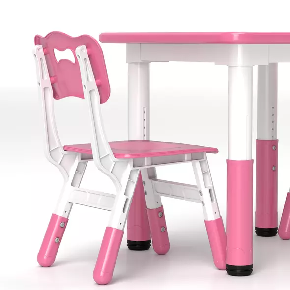 AIYAPLAY Height Adjustable Toddler Table and Chair Set, 3-Piece Children Activity Table w/ 2 Chairs for Playroom, Bedroom - Pink - 9
