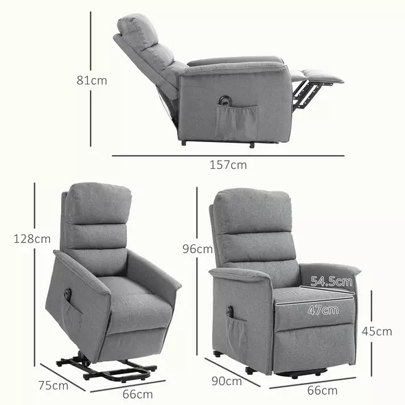HOMCOM Electric Riser Recline Armchair, with Footrest - Grey - 3