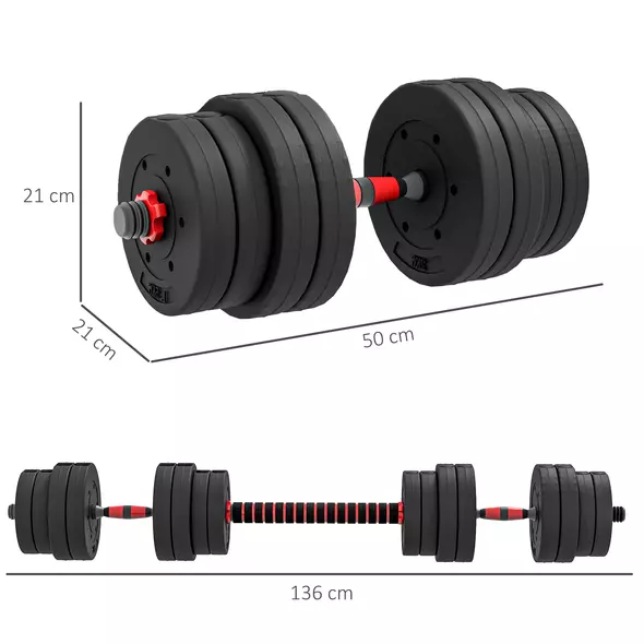 HOMCOM 30kg 2 IN 1 Adjustable Dumbbells Weight Set, Dumbbell Hand Weight Barbell for Body Fitness, Lifting Training for Home, Office, Gym, Black - 3