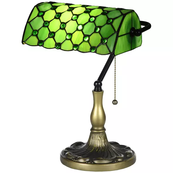 HOMCOM Stained Glass Table Lamp, Vintage Lamp with Green Handmade Shade, Metal Base, Antique Bedside Lamp for Bedroom Living Room Home Decoration - 1