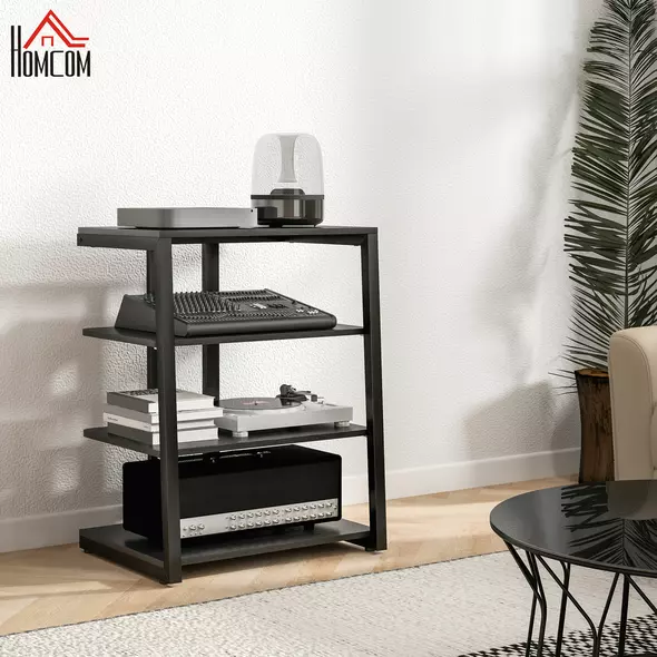HOMCOM HiFi Stand, with Four Storage Shelves - Black - 2