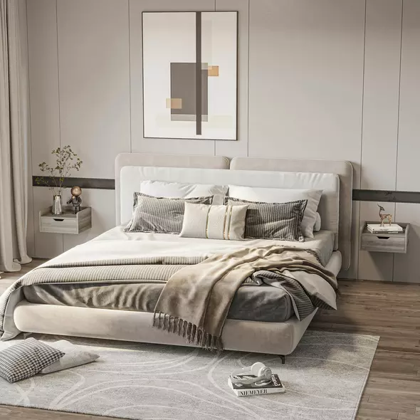 HOMCOM Floating Nightstands Set of 2, Wall Mounted Bedside Table with Drawer for Bedroom, Grey - 2