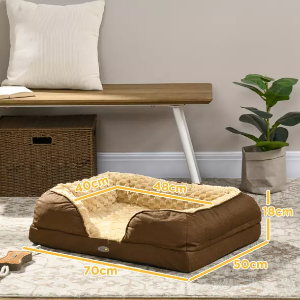 PawHut Calming Dog Bed Pet Mattress w/ Removable Cover, Anti-Slip Bottom, for Small Dogs, 70L x 50W x 18Hcm - Brown - 3