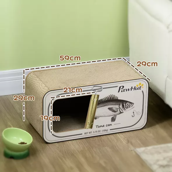 PawHut 2 in 1 Cat Scratching Board, Cardboard Cat House with Catnip, Canned Tuna Design - 3
