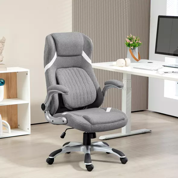 Vinsetto Linen-Look Office Chair, with Adjustable Height and Tension - Grey - 2