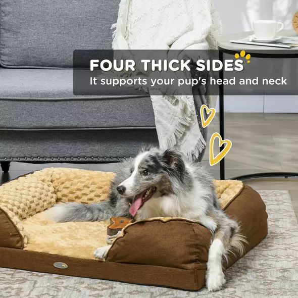 PawHut Calming Dog Bed Pet Mattress w/ Removable Cover, Anti-Slip Bottom, for Medium Dogs, 90L x 69W x 21Hcm - Brown - 5