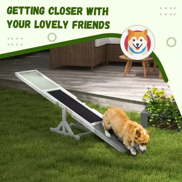 PawHut Wooden Pet Seesaw for Big Dogs, Dog Agility Equipment with Anti-Slip Surface - White - 6