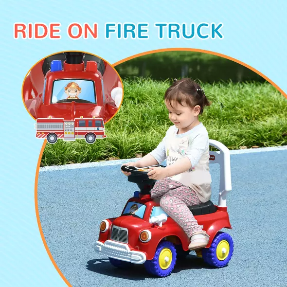AIYAPLAY Ride On Fire Truck Foot to Floor Design with Under Seat Storage, Steering Wheel, Music, Light, for 1.5-3 Years, Red - 4