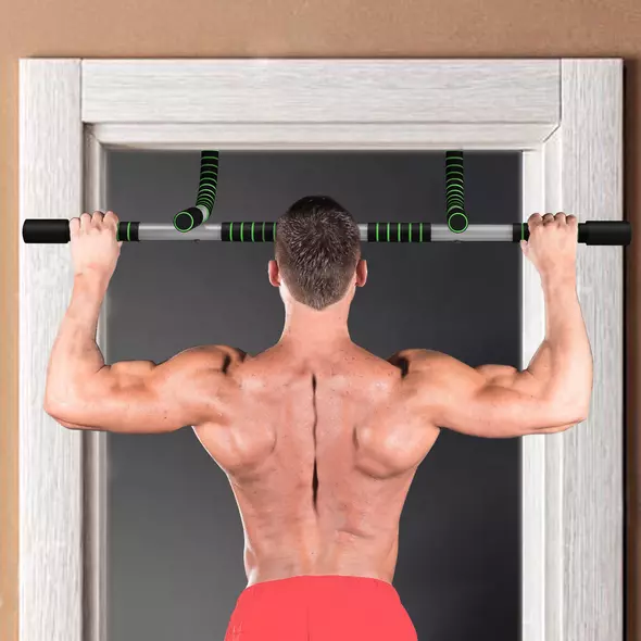 HOMCOM Doorway Pull up Bar, Door Frame Chin up Bar Push up Bar for Home Gym Upper Body Workout, No Drilling or Screws, Green - 2