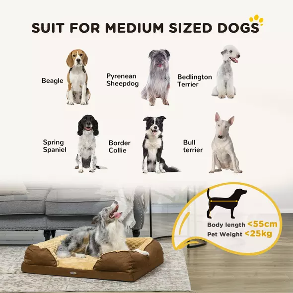 PawHut Calming Dog Bed Pet Mattress w/ Removable Cover, Anti-Slip Bottom, for Medium Dogs, 90L x 69W x 21Hcm - Brown - 4