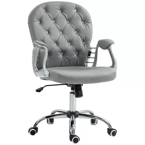 Vinsetto Office Chair Ergonomic 360° Swivel PU Diamante Padded Base 5 Castor Wheels for Home Work Grey - 1