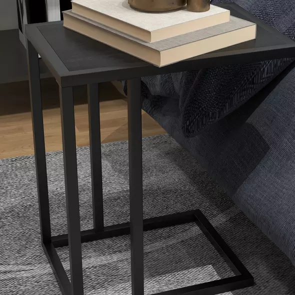 HOMCOM C Shape Bedside Table w/Metal Frame Wood-Effect Top Sofa Narrow Snack End Table for Living Room, Black - 9
