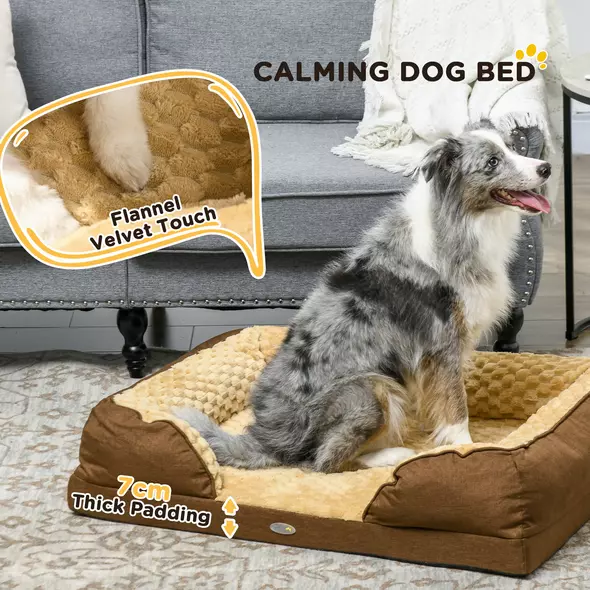 PawHut Calming Dog Bed Pet Mattress w/ Removable Cover, Anti-Slip Bottom, for Medium Dogs, 90L x 69W x 21Hcm - Brown - 6