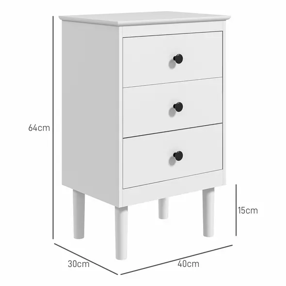 HOMCOM Set of Two Three-Drawer Bedside Tables - White - 3