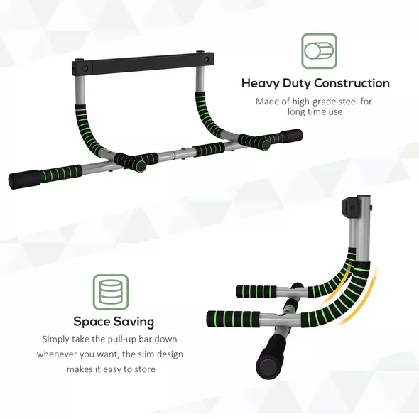 HOMCOM Doorway Pull up Bar, Door Frame Chin up Bar Push up Bar for Home Gym Upper Body Workout, No Drilling or Screws, Green - 7