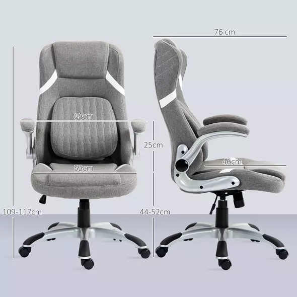 Vinsetto Linen-Look Office Chair, with Adjustable Height and Tension - Grey - 3