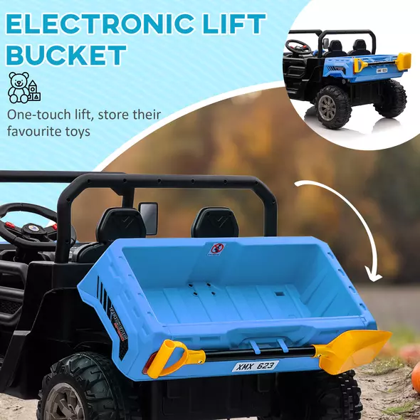 HOMCOM 12V 2 Seater Kids Electric Ride-On Car with Electric Bucket, Remote Control - Blue - 7
