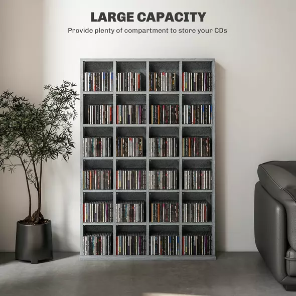HOMCOM CD Storage Unit with Adjustable Shelves, 89 x 130.5 cm, Cement Grey - 4