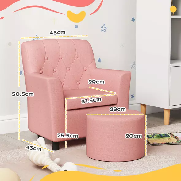 AIYAPLAY 2PCs Kids Sofa Set with Footrest, for Playroom, Bedroom, Pink - 3