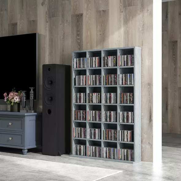 HOMCOM CD Storage Unit with Adjustable Shelves, 89 x 130.5 cm, Cement Grey - 7