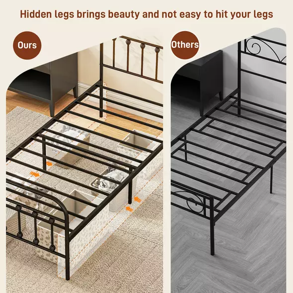 HOMCOM Single Minimalistic Metal Bed Frame - Black - 8