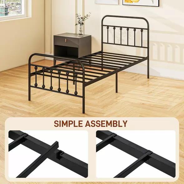 HOMCOM Single Minimalistic Metal Bed Frame - Black - 7