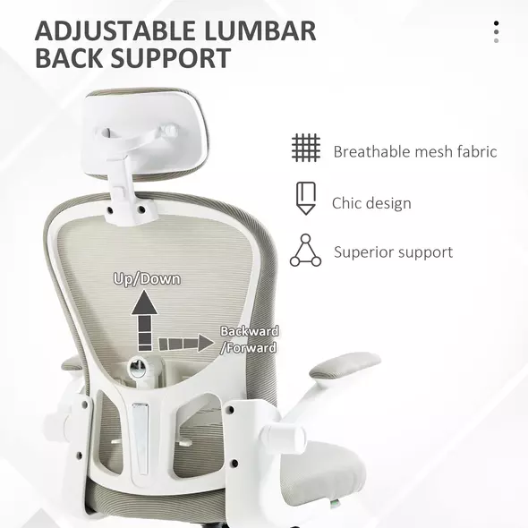 Vinsetto Multi-Adjustable Office Chair, with Lumbar Support, Headrest and Mesh Back - Grey - 5