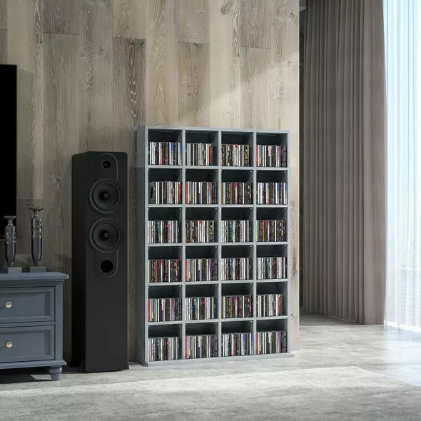 HOMCOM CD Storage Unit with Adjustable Shelves, 89 x 130.5 cm, Cement Grey - 2
