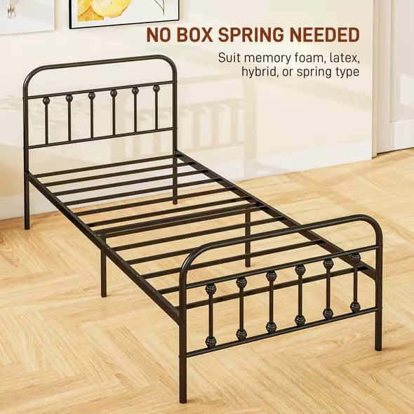 HOMCOM Single Minimalistic Metal Bed Frame - Black - 6