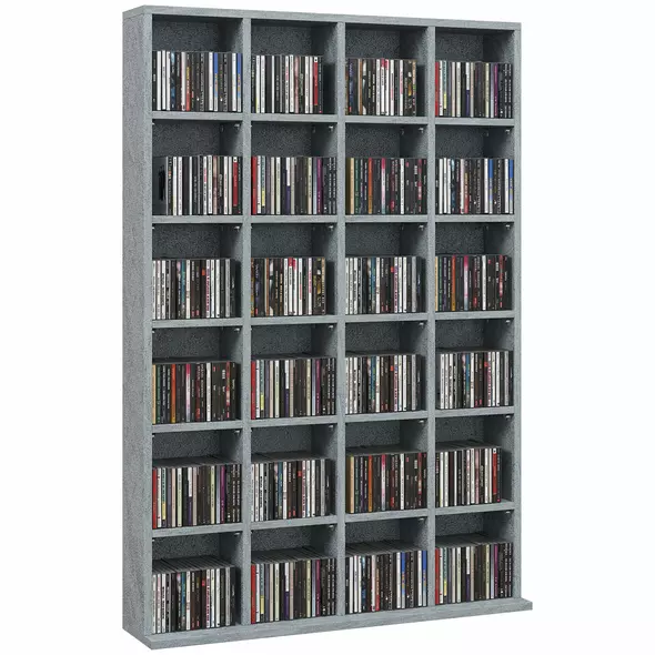 HOMCOM CD Storage Unit with Adjustable Shelves, 89 x 130.5 cm, Cement Grey - 1