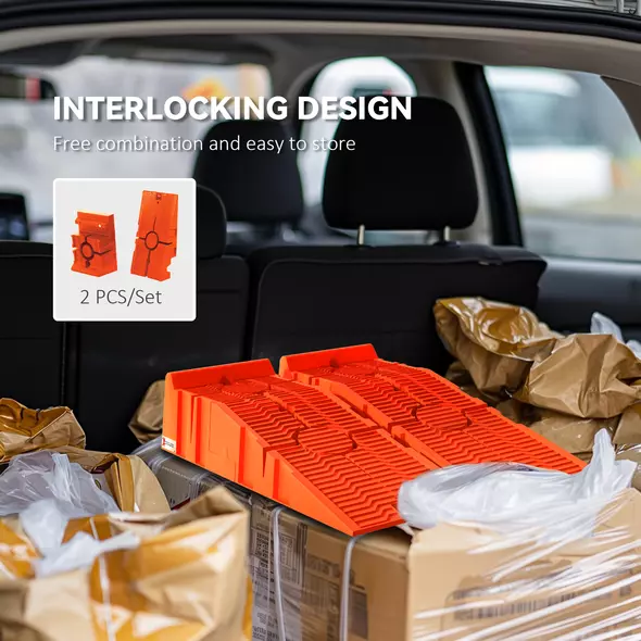 DURHAND 2 PCs Car Ramps Heavy Duty 2.5 Ton Motorhome Levelling Ramps, Plastic Garage Workshop Car Lift, Portable Automotive Vehicle Campervan Car Ramp, Orange - 6