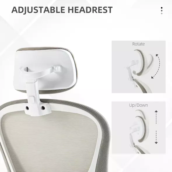 Vinsetto Multi-Adjustable Office Chair, with Lumbar Support, Headrest and Mesh Back - Grey - 6