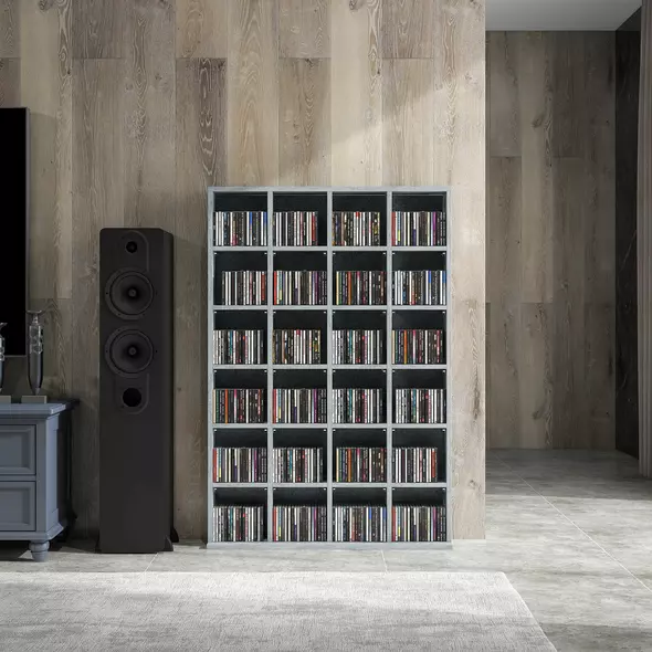 HOMCOM CD Storage Unit with Adjustable Shelves, 89 x 130.5 cm, Cement Grey - 9