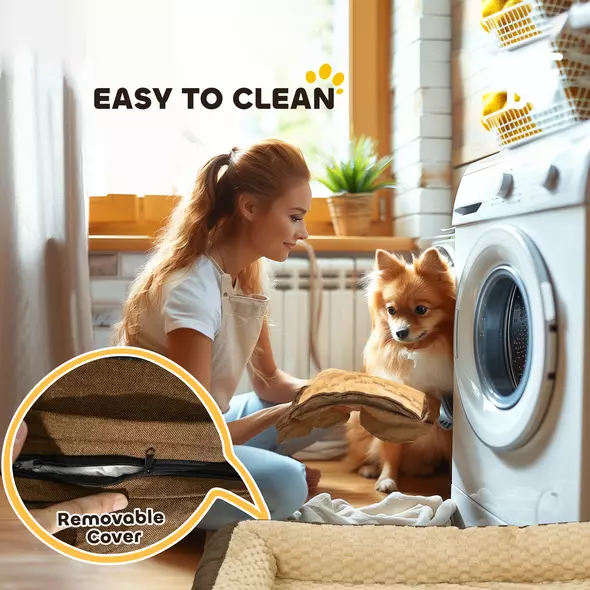 PawHut Calming Dog Bed Pet Mattress w/ Removable Cover, Anti-Slip Bottom, for Large Dogs, 120L x 80W x 22Hcm - Brown - 8