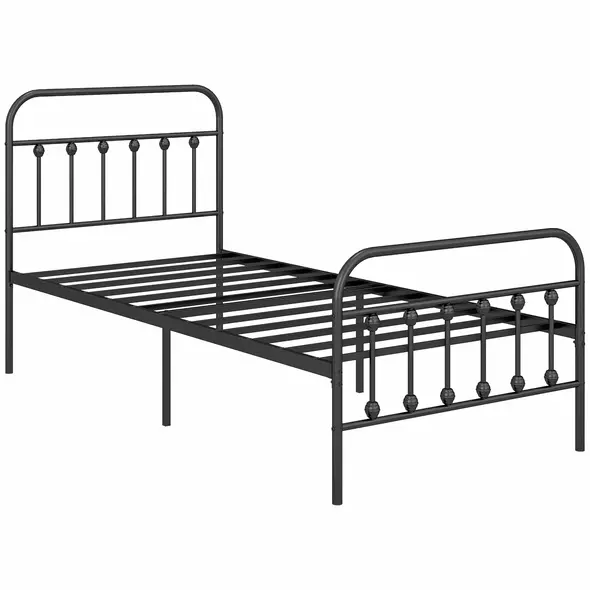HOMCOM Single Minimalistic Metal Bed Frame - Black - 1