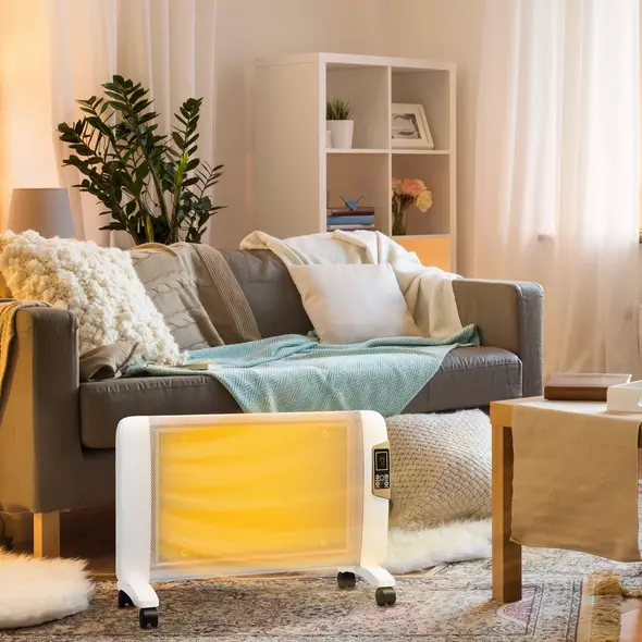 HOMCOM Mica Electric Space Heater, Portable Heater for Home with 2 Heat Settings, Living Room, Study, Garage, Adjustable Temperature 18-30°C, 1000W/2000W, White - 2