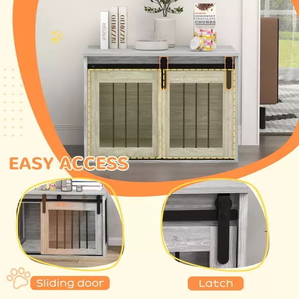 PawHut 80cm Dog Crate Furniture with Removable Cushion for Large Dogs- Grey - 6