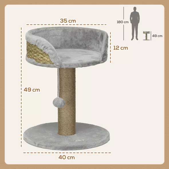 PawHut Cat Tree Tower with Scratching Posts, Grey - 3