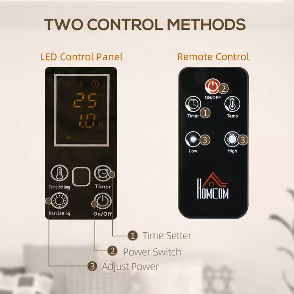 HOMCOM Mica Electric Space Heater, Portable Heater for Home with 2 Heat Settings, Living Room, Study, Garage, Adjustable Temperature 18-30°C, 1000W/2000W, White - 6