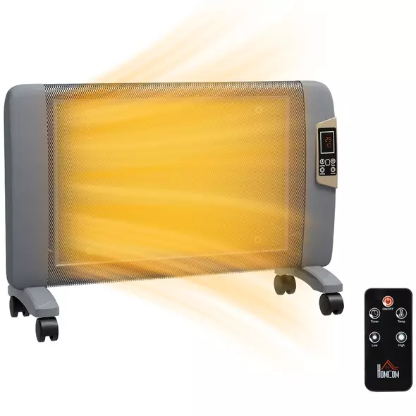 HOMCOM Mica Electric Space Heater, Portable Heater for Home with 2 Heat Settings, Living Room, Study, Garage, Adjustable Temperature 18-30°C, 1000W/2000W, Grey - 1