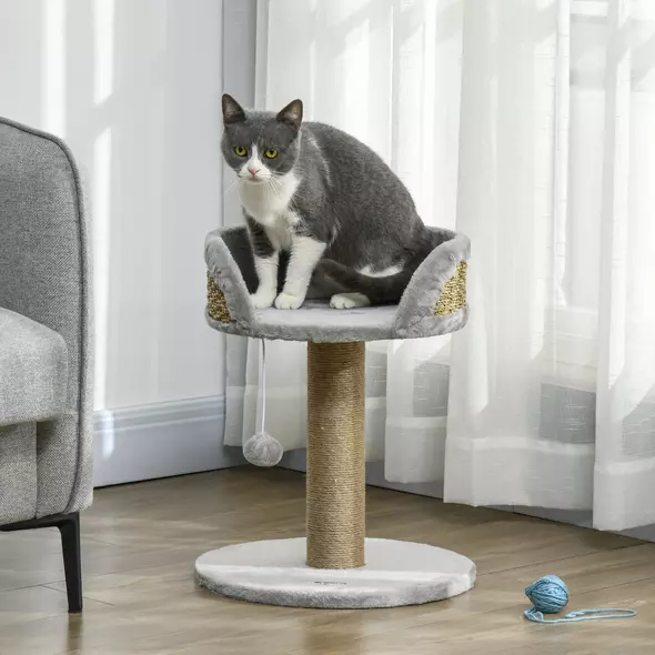 PawHut Cat Tree Tower with Scratching Posts, Grey - 2