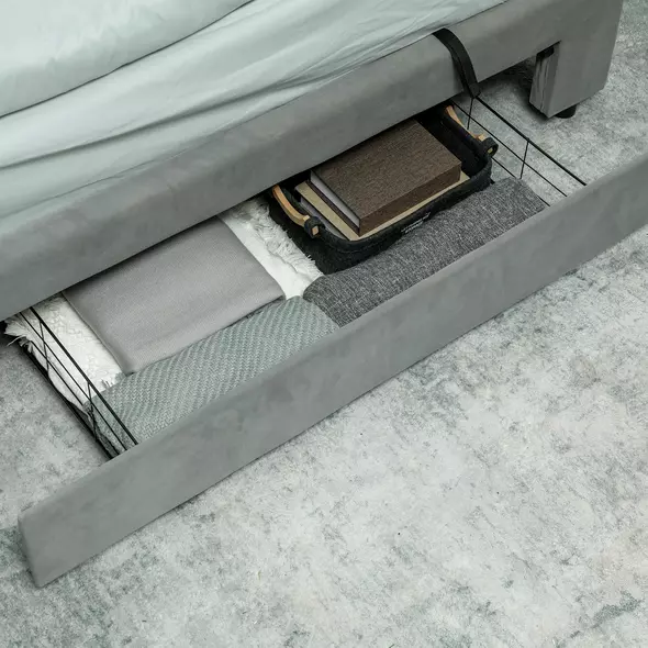 HOMCOM King Size Ottoman Bed Frame, with Front Drawer - Grey - 8
