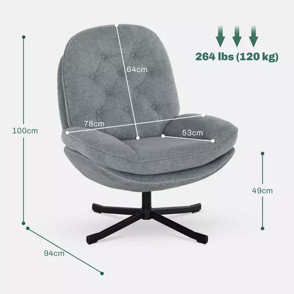 HOMCOM Relaxed Swivel Armchair - Grey - 3