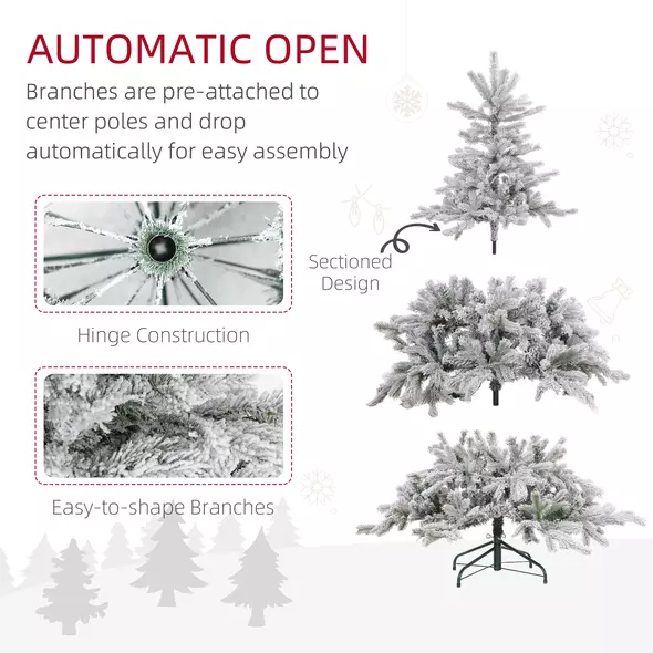 HOMCOM 5ft Bushy Snow-Flocked Artificial Christmas Tree, with LED Lights - 7