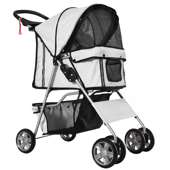 PawHut Pet Stroller for Small Miniature Dogs Cats Foldable Travel Carriage with Wheels Zipper Entry Cup Holder Storage Basket Grey - 1