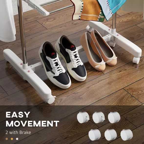 HOMCOM 3-Tier Clothes Airer, Stainless Steel Foldable Clothes Drying Rack with Wheels and Wings, Indoor and Outdoor, Easy Assembly, 142 x 55 x 152cm, White - 7