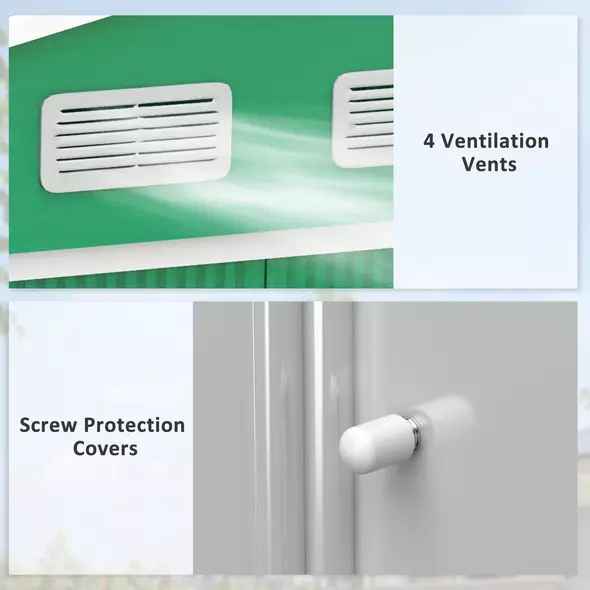 Outsunny 9 x 6ft Metal Garden Shed, Outdoor Storage Tool House with Ventilation Slots, Foundation Kit and Lockable Double Doors, Green - 7