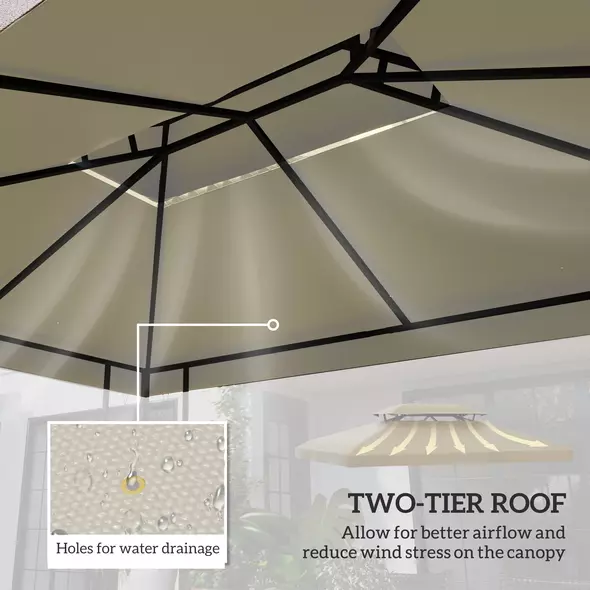 Outsunny 3x4m Gazebo Replacement Roof Canopy 2 Tier Top UV Cover Garden Patio Outdoor Sun Awning Shelters Cream (TOP COVER ONLY) - 4