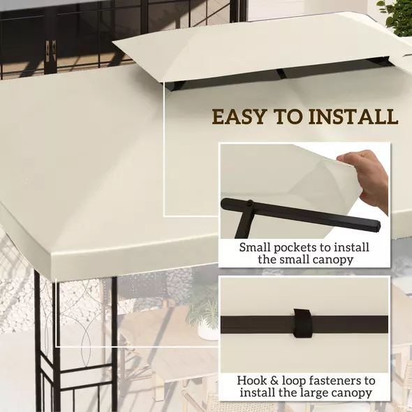 Outsunny 3x4m Gazebo Replacement Roof Canopy 2 Tier Top UV Cover Garden Patio Outdoor Sun Awning Shelters Cream (TOP COVER ONLY) - 5