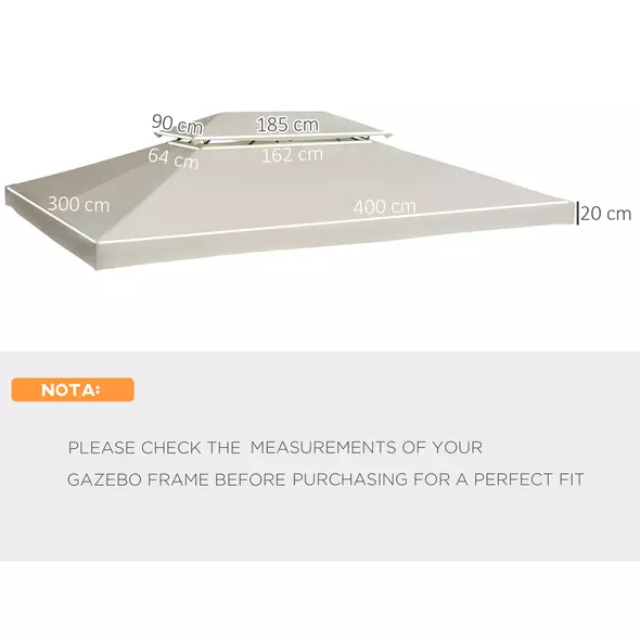 Outsunny 3x4m Gazebo Replacement Roof Canopy 2 Tier Top UV Cover Garden Patio Outdoor Sun Awning Shelters Cream (TOP COVER ONLY) - 3